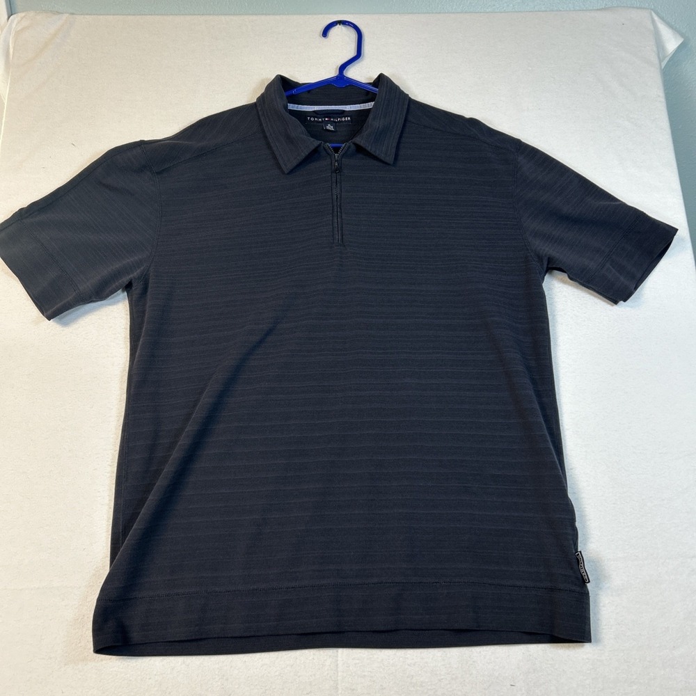 Tommy Hilfiger Polo Shirt Short Sleeve Regular Fit Mens XL 1/4 Zip Navy